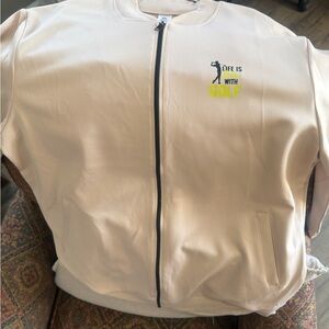 Cream Zip-Up Jacket with Golf Print